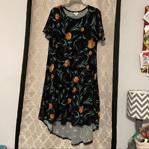 Black/mint floral hi lo dress